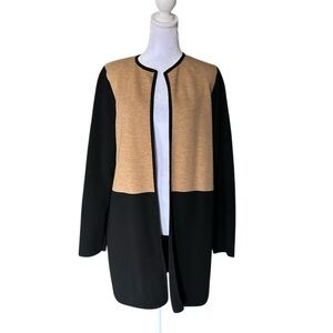 Talbots Marino wool blend tan, black cardigan size large timeless chic​​​